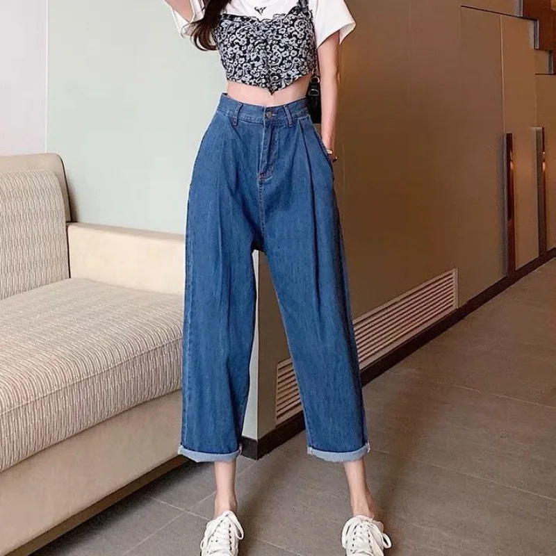 Fashion Women's Straight Jeans 2023 Spring Summer New High Waist Casual Denim Trousers Loose Wide Leg Pants Oversized -5XL