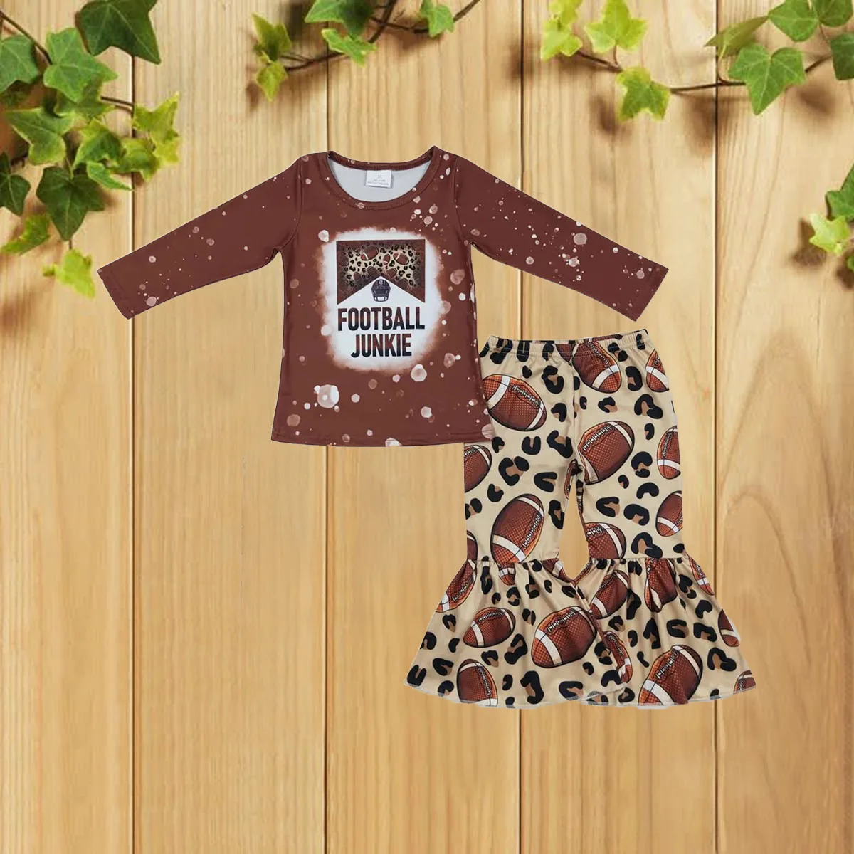 

10.17 Autumn Football Junkie Leopard Print Long Sleeve Pants Set for Girls Fashionable Kids Outfit