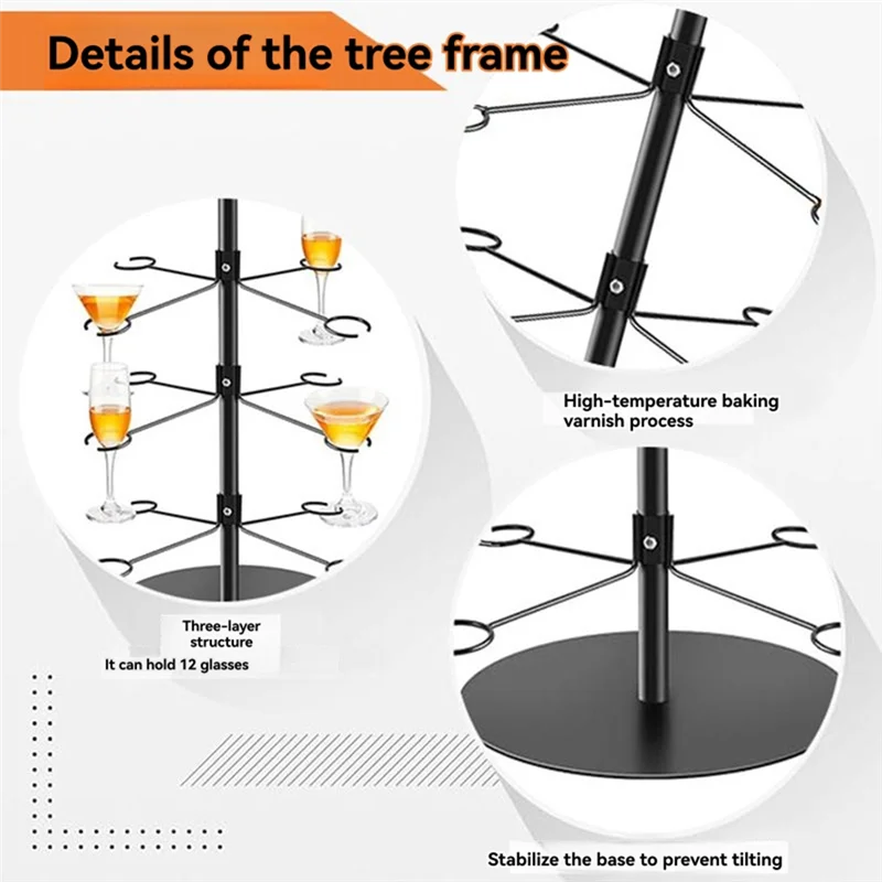 ABDJ-Supporto per albero da cocktail, espositore per degustazione di volo in bicchiere di vino per bevande, 3 livelli - 12 supporti per champagne, cocktail