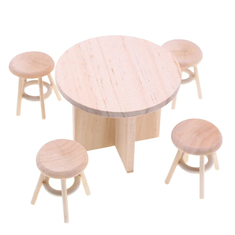 Juego de muebles para casa de muñecas en miniatura 1/12; Juego de mesa de comedor, sillas y taburetes para decoración del hogar de muñecas, colección de juguetes