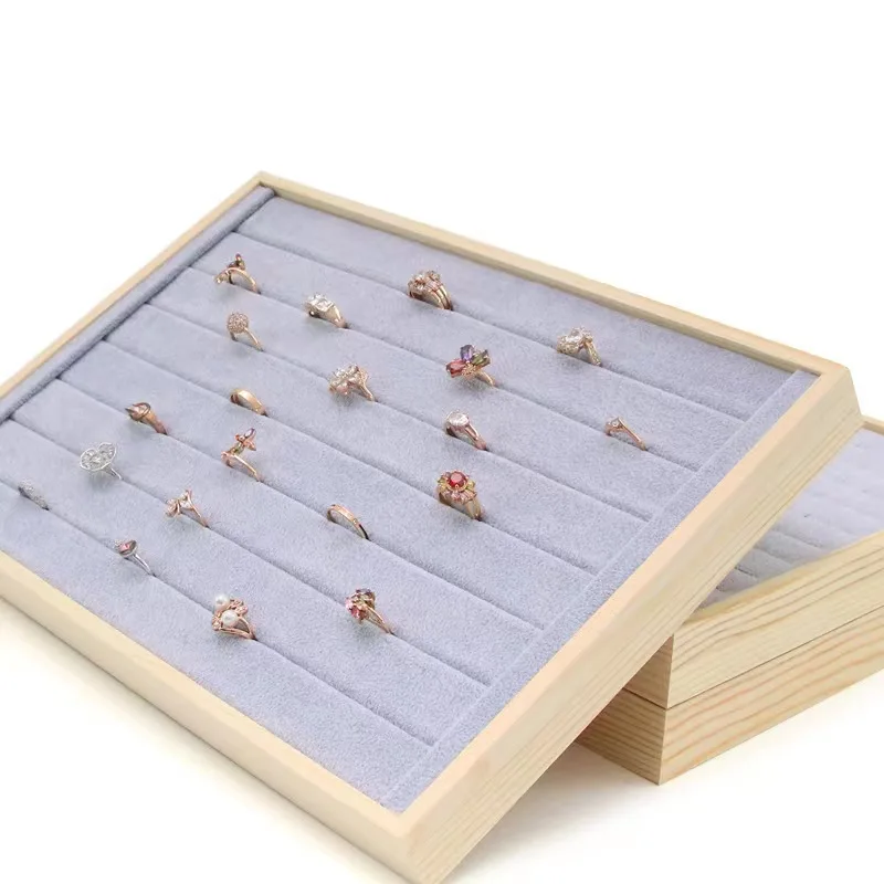 

Деревянные серые бархатные подносы для ювелирных изделий, органайзер, витрина, держатель, разделитель ящика для серег, ожерелья, кулон, кольца, браслет