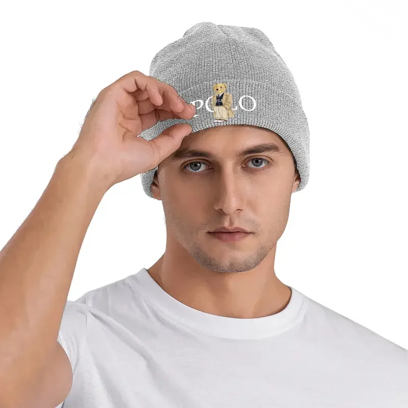 Bear P-Polos Knit Hat Beanies Autumn Winter Hats Warm Unisex Street Caps for Men Women Gift