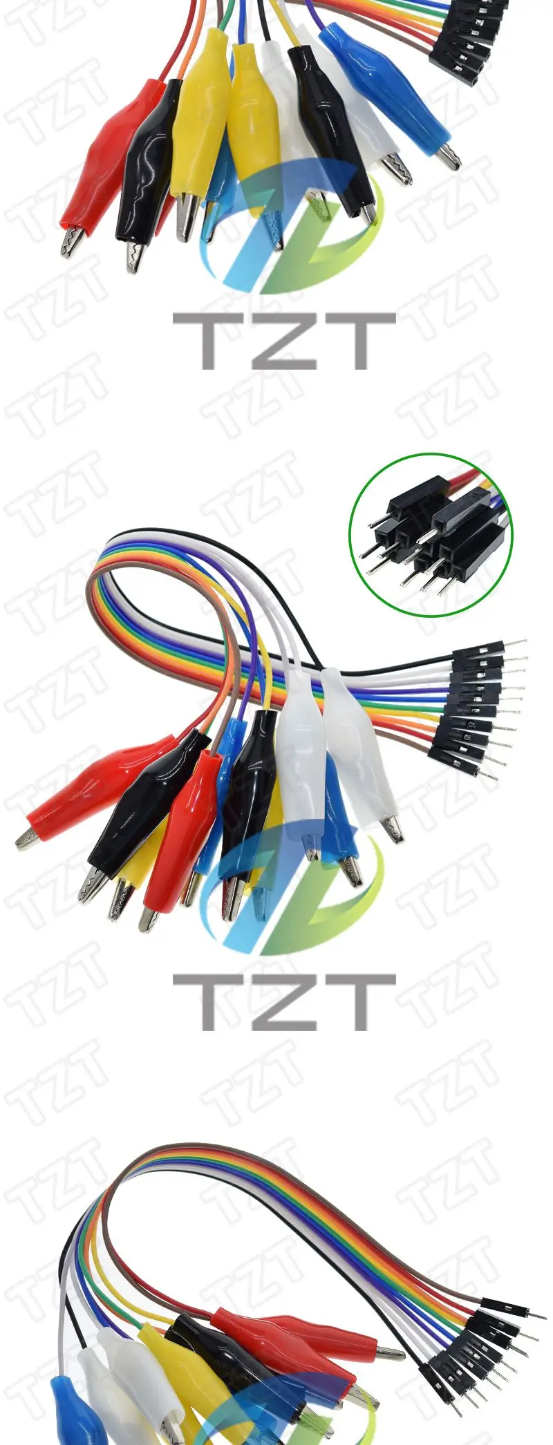 TZT 20 cm 30 cm 10 Pin Doppelend-Krokodilklemmen Sprungdraht Männlich Weiblich Krokodilklemme Messleitung Überbrückungsdraht Leitung Kabelverbindung – Detail 6