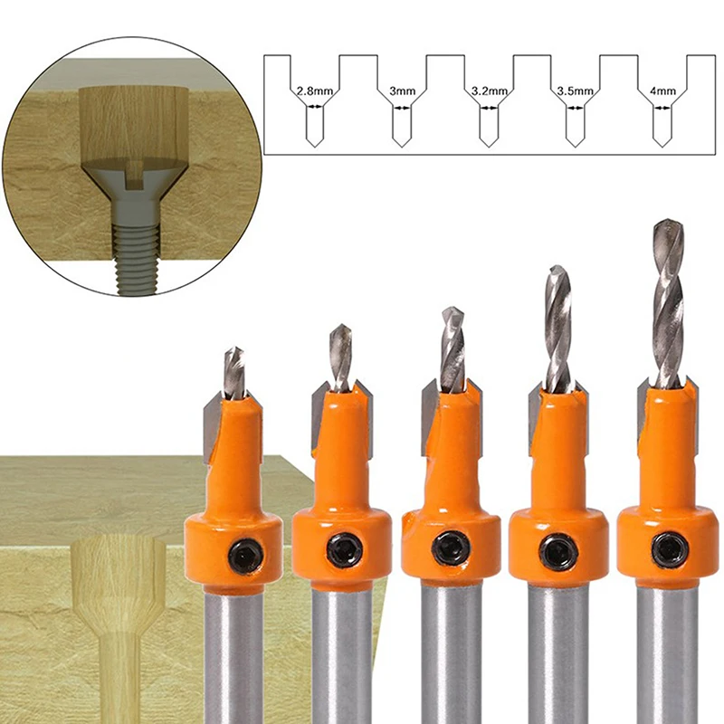 5PCS HSS Timber Woodworking Ti Countersink Drill Bit Set Screw Cutter Wood Tool