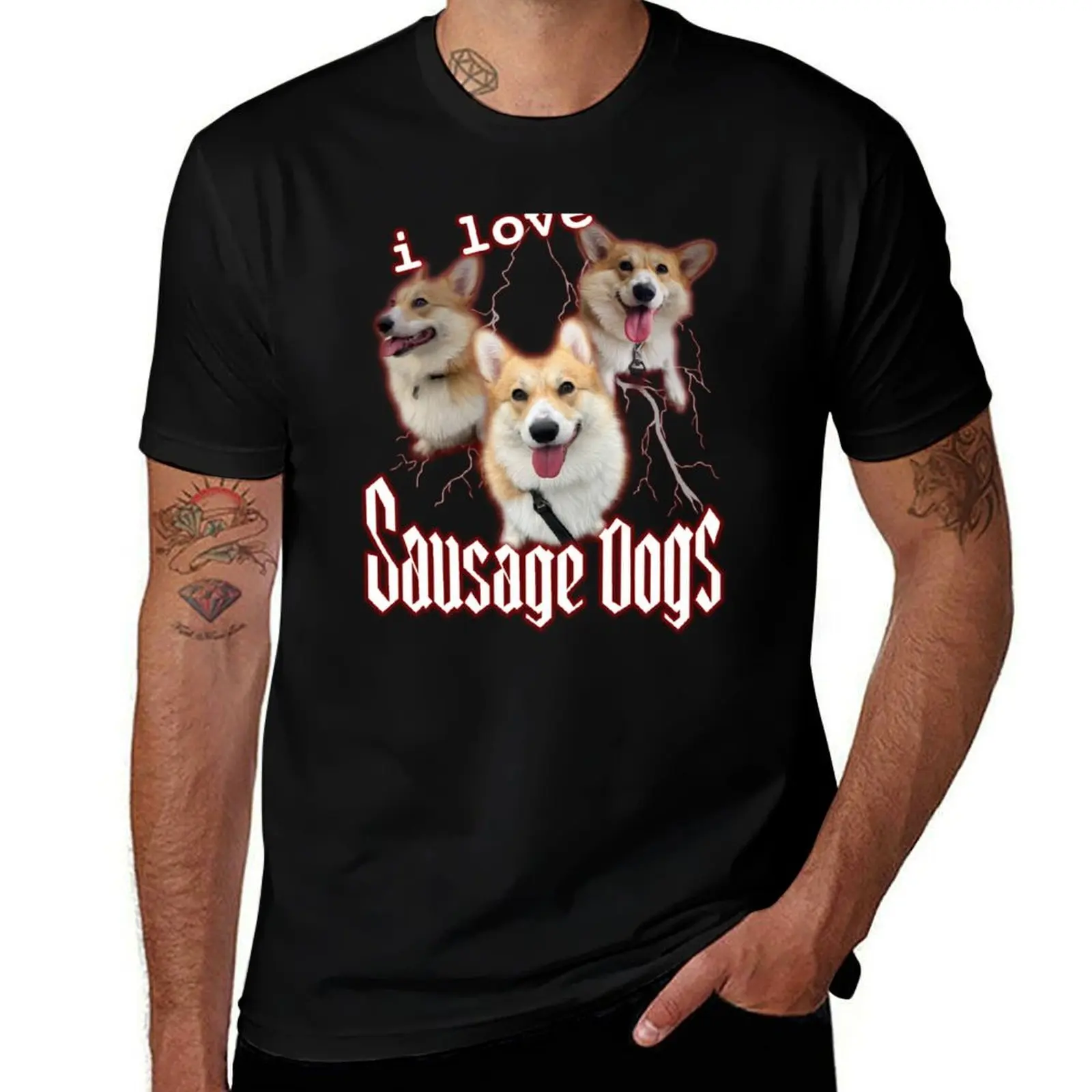 I love Sausage Dogs Cursed Corgi Art T-Shirt Basic Simple Casual Short Sleeve Tee