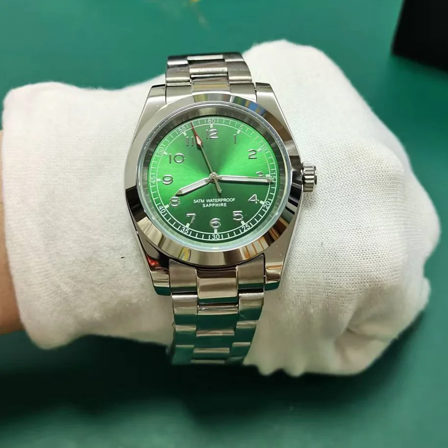 DD39MM الياقوت الزجاج ساعة رجالي الفولاذ المقاوم للصدأ اليابان حركة كوارتز 50 متر مقاوم للماء رجال الأعمال الفاخرة السباحة على مدار الساعة