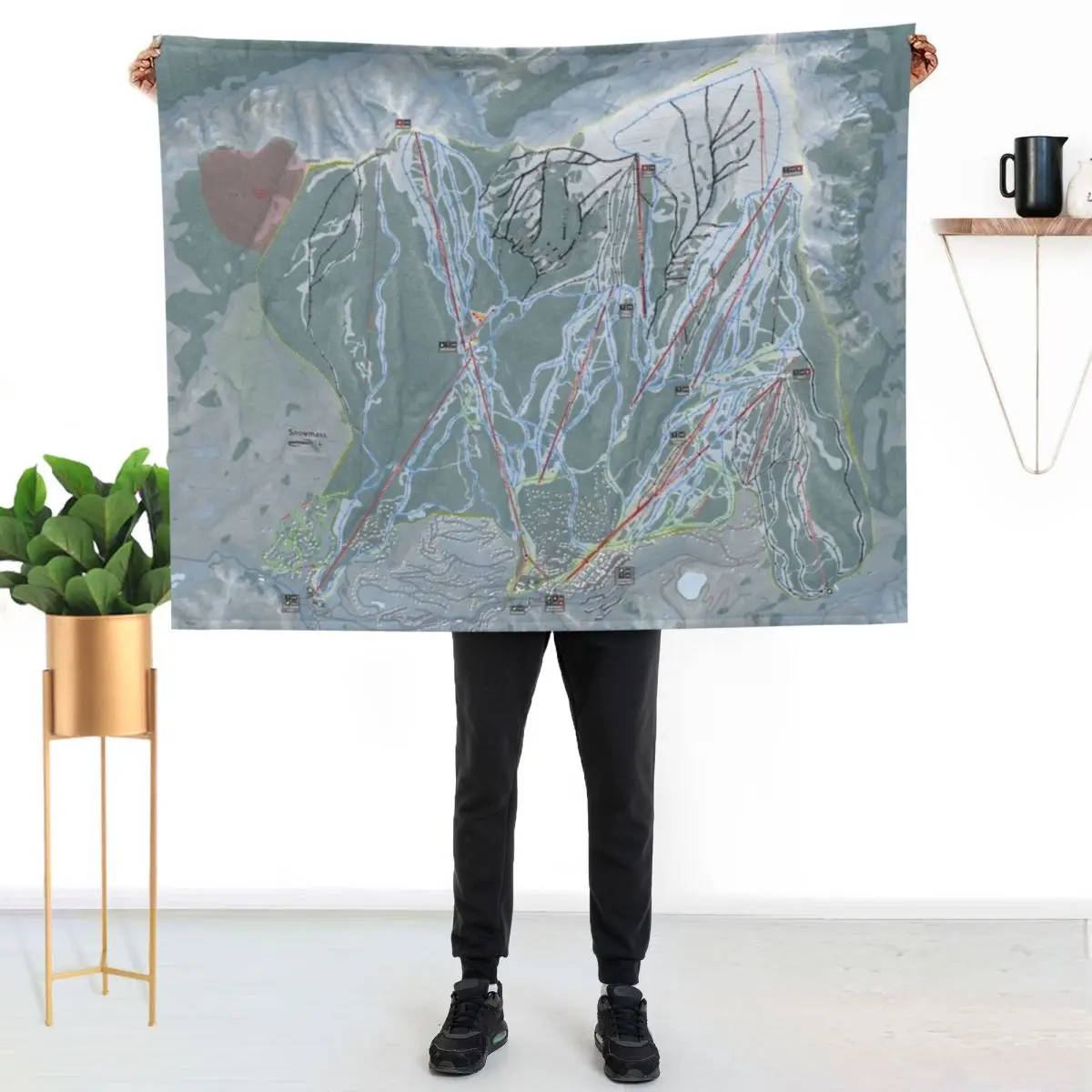 

Snowmass Resort Trail Map Throw Blanket Long Lasting Soft Plush Blanket for Daily Use