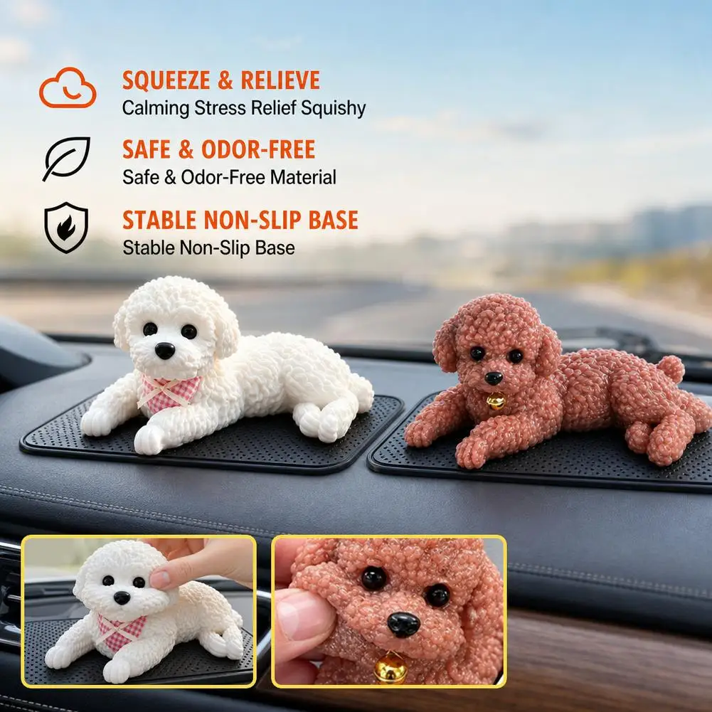 Dog Twister Ornament Car Dashboard Decor Silicone Teddy Dog Realistic Puppy Figurine Car Interior Home Desktop Decor