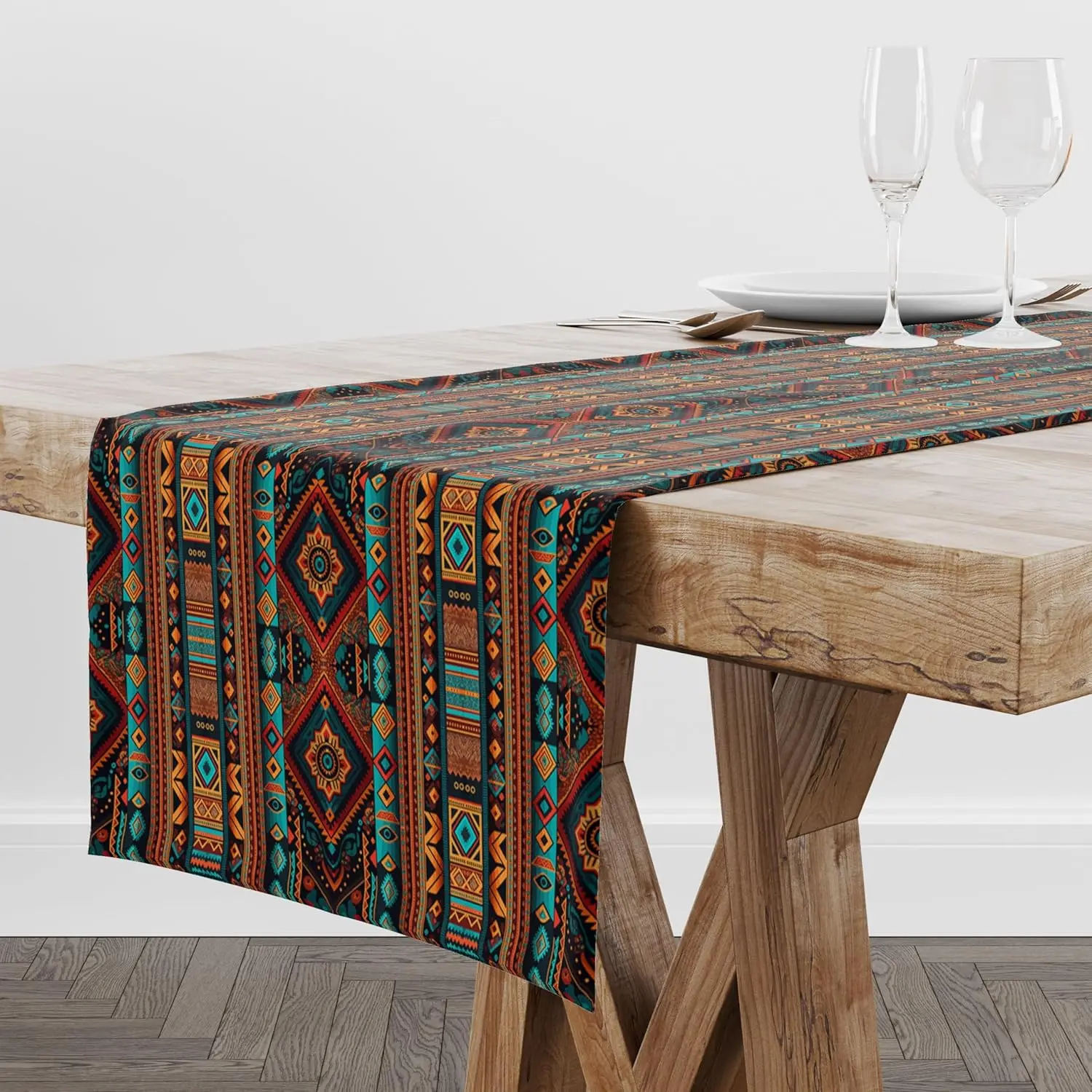Southwestern Native Aztec Linen Table Runner Dresser Scarf Table Decor Reusable Kitchen Dining Table Runner Holiday Party Decor