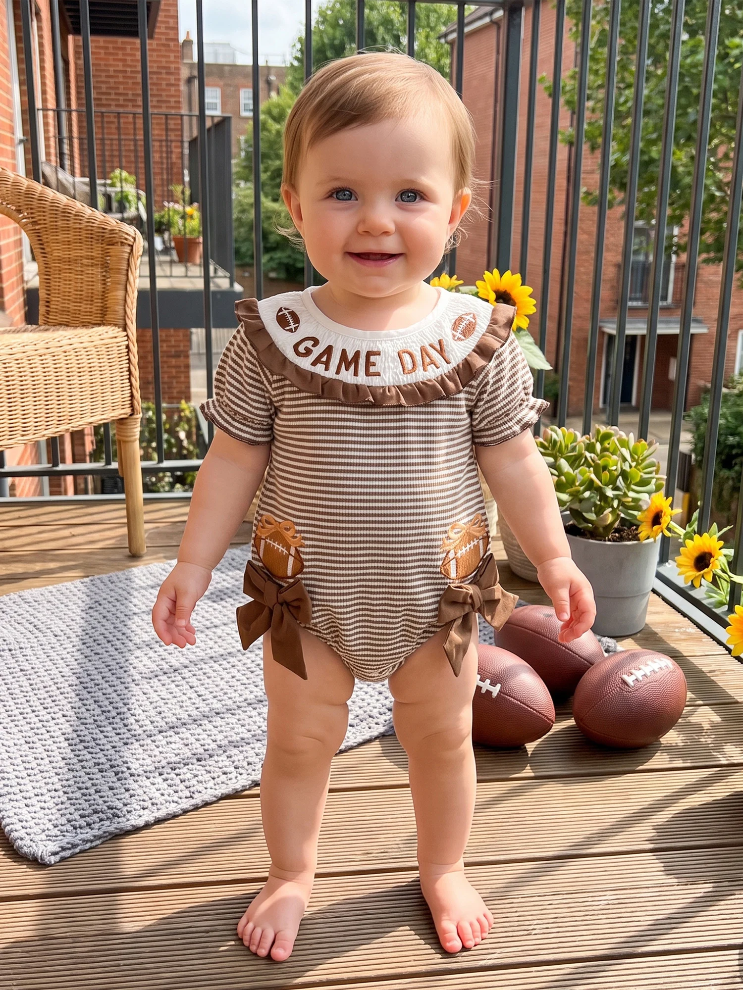 Girl-Summer-Romper Romper Football Embroidery Football Striped Jumpsuit Striped Girl Embroidery-Short