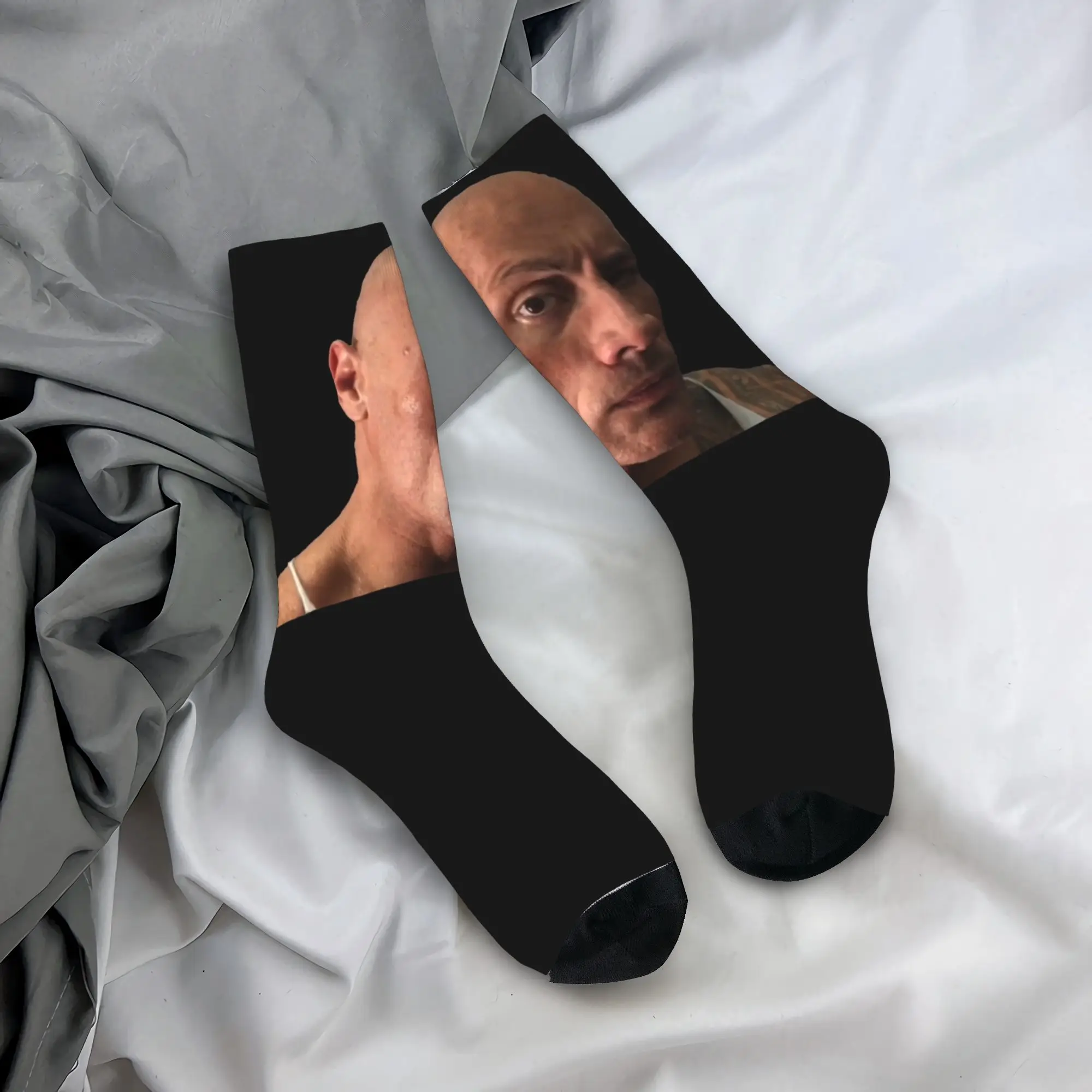 

Custom Eyebrow Meme Dwayne The Rock Johnson Men's Crew Socks Unisex Funny 3D Print Dress Socks