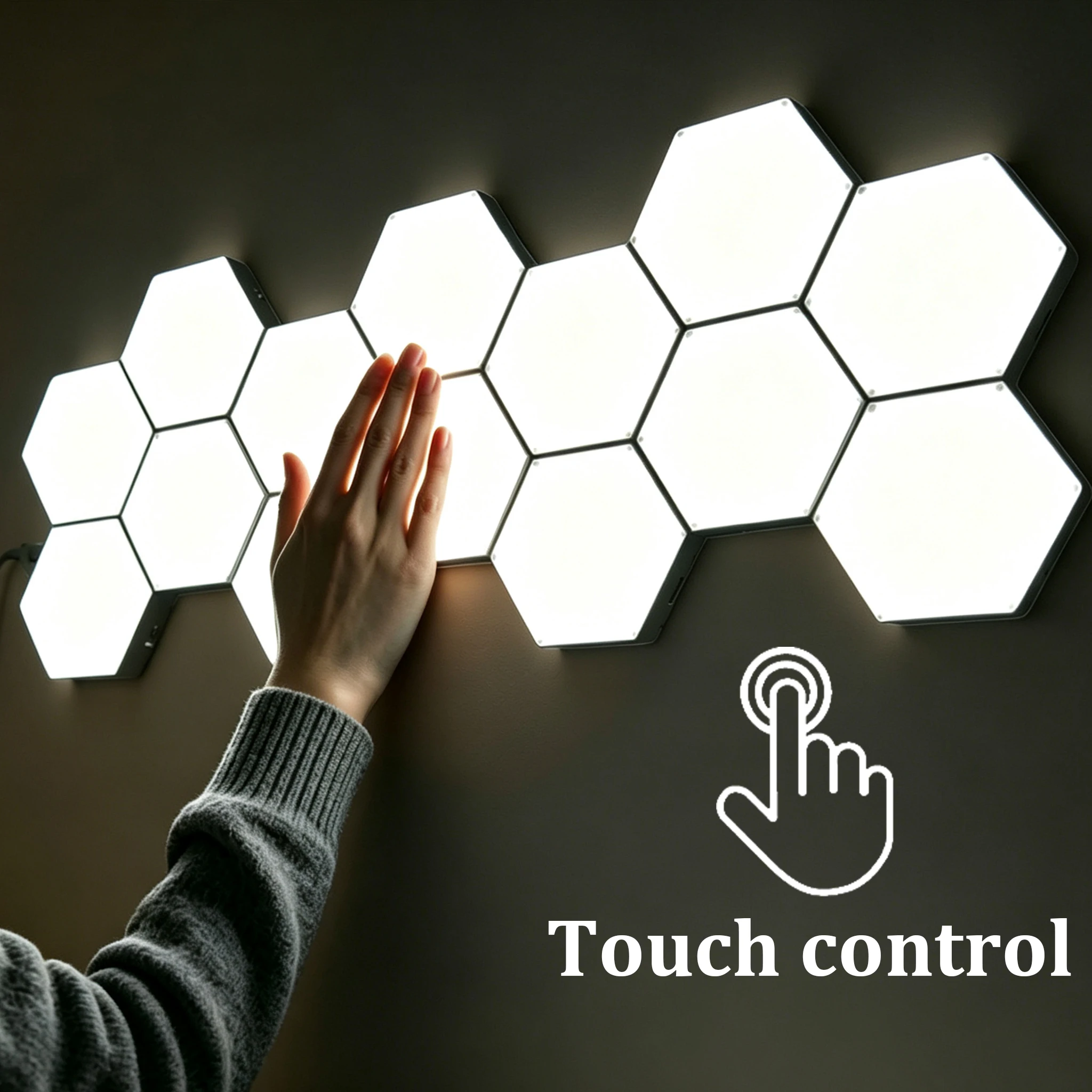 Modulare Sechseck-LED-Wandleuchten, Berührungsempfindliche Lampe, DIY-Kombinations-Geometrie-Ambientebeleuchtung für Spielzimmer, Schlafzimmer & Innenraumdekoration, Ideales Weihnachts-, Geburtstags-