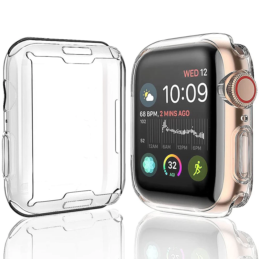 Clear Case Voor Apple Watch 45Mm 41Mm 44Mm 40Mm 46Mm 42Mm Schermbeschermer Volledige Cover Tpu Bumper Iwatch Serie 10 9 8 7 Se 6 5 4