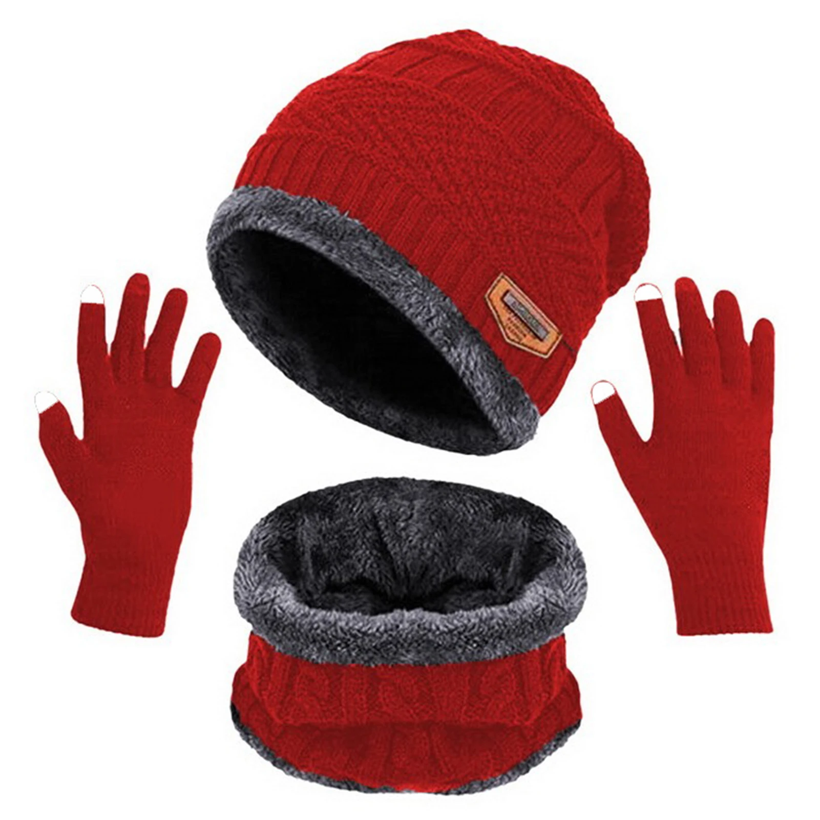 Warm Knit Beanie Hat and Neck Knit Slouchy Beanie Hat Neck Warmer Screen-Touch Texting Gloves for Snow Cold Weather