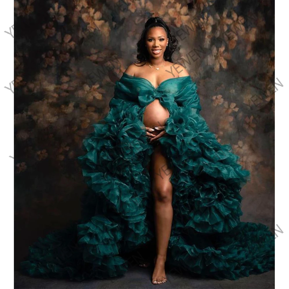 Fluffy Tulle Maternity Dresses for Photoshoot with Sheer Long Sleeves Dress for Photo Shoot Photography and Maternity Dresses