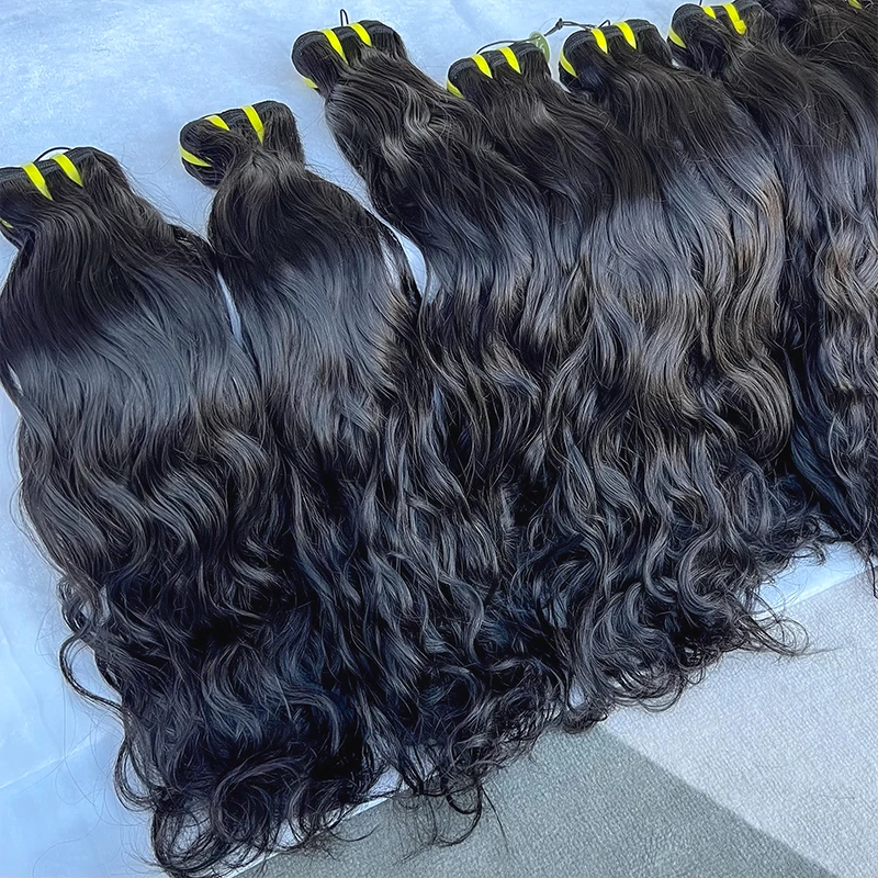 

Натуральные волнистые пряди для наращивания волос, двойная тесьма, 100% натуральные необработанные человеческие волосы, влажные и волнистые, натуральный цвет, 3/4 шт.