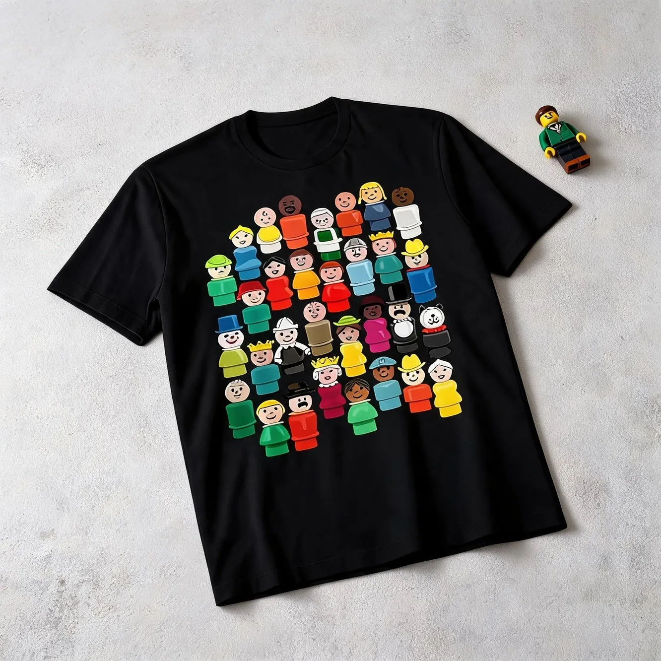 Colorful Character Figures Vertical Arrangement Black T Shirt And For Mens Plus Size Fashion Featuring Unique Styles And Great Casual Top For Summer Fun