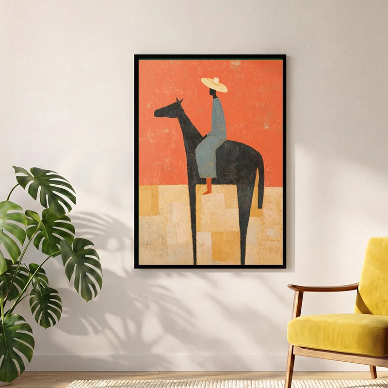 Western Cowboy Girl black horse leopard lion smoking cow sardine Canvas Print Wall Art Poster Modern Living Room Home Decor