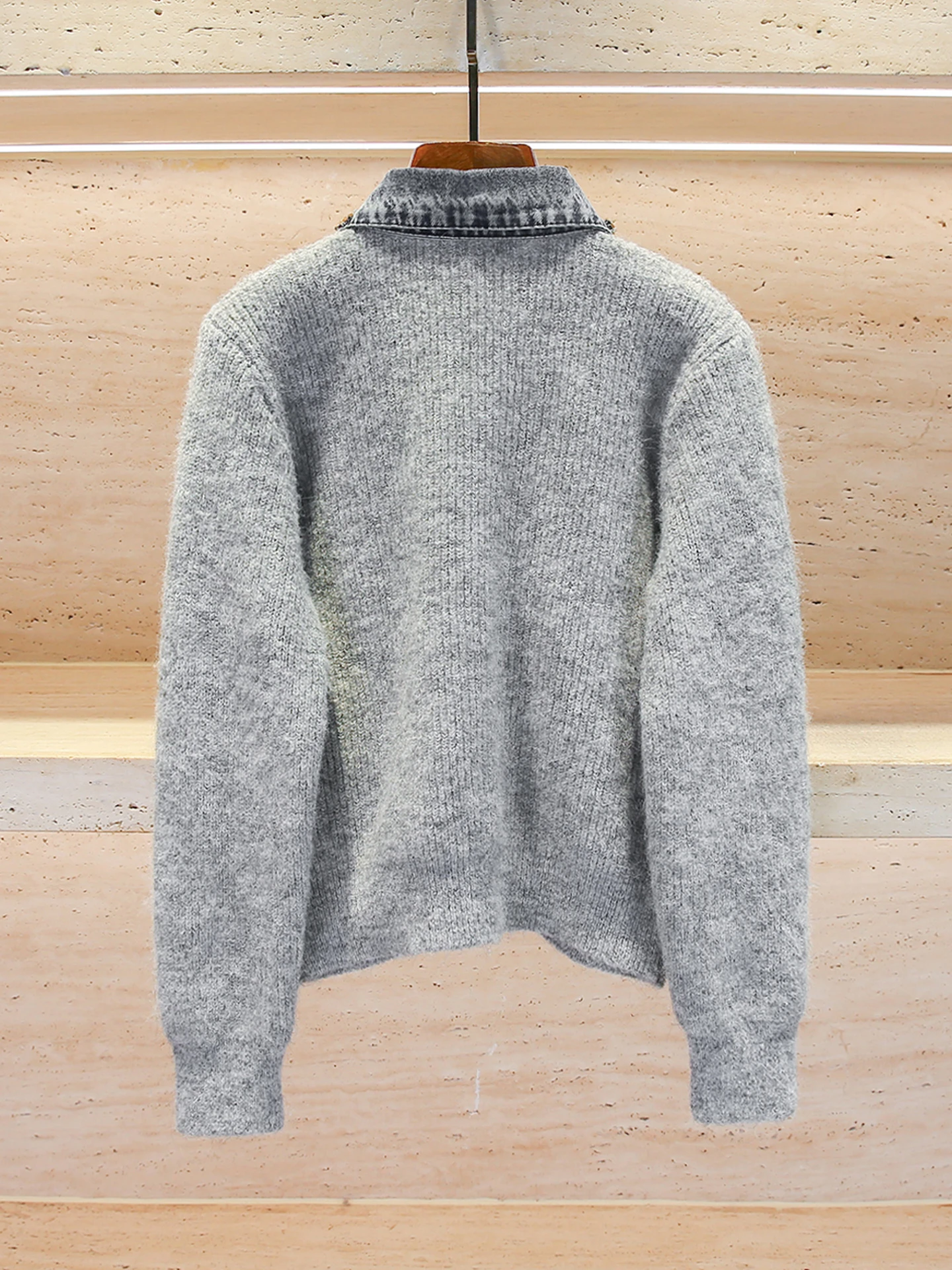 الراقية المرأة الدنيم سترة مشغولة من الصوف معطف مع حجر الراين طوق الخريف الشتاء Faion Ele تخفيف Sle المتوسطة Softn