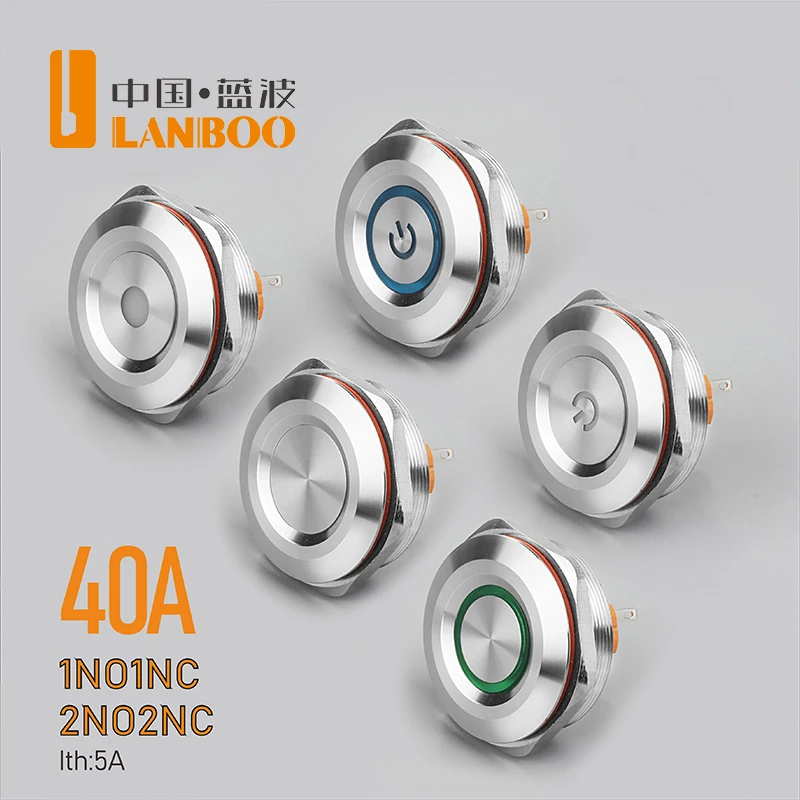 LANBOO 40mm Push button Switch ON OFF 1NO1NC SPST or 2NO2NC DPDT Waterproof Switch with Connector Wire