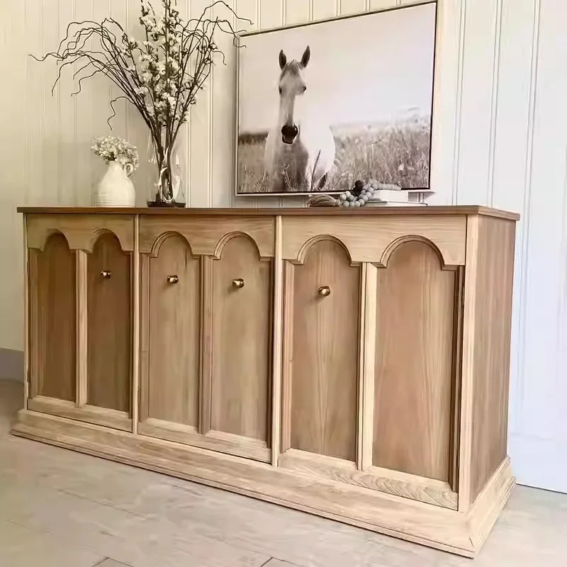 

American rural retro old solid wood dining side cabinet French high-end TV foyer entrance entrance cabinet decorative