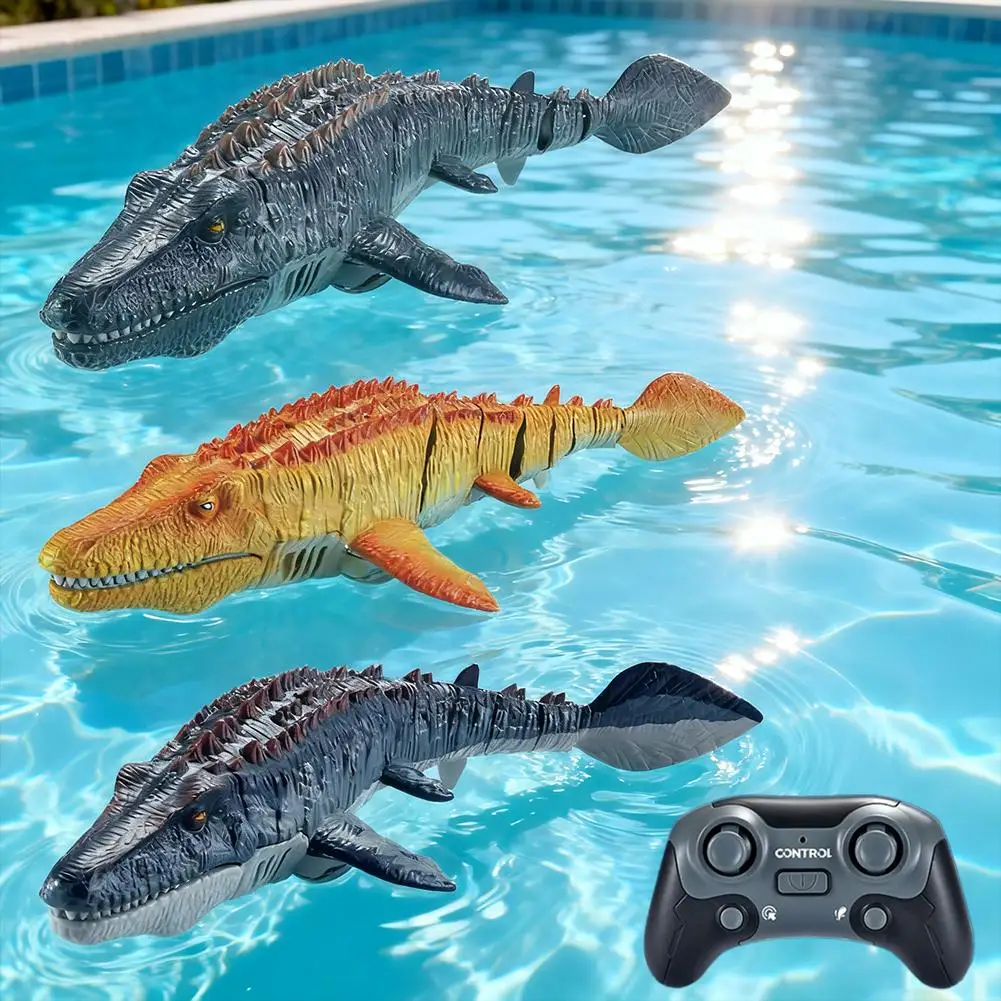 Crianças simulação dinossauro brinquedos de controle remoto balanços de pulverização de água mosasaurus dinossauro água brinquedo do banheiro para meninos t8y1