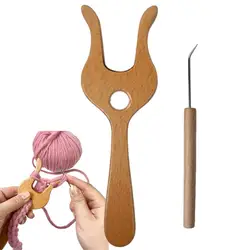 Cord Knitting Fork Wooden Weaving Fork With Loom Hook Precise Cord Crocheting Knitting Fork For Braiding Beginners For