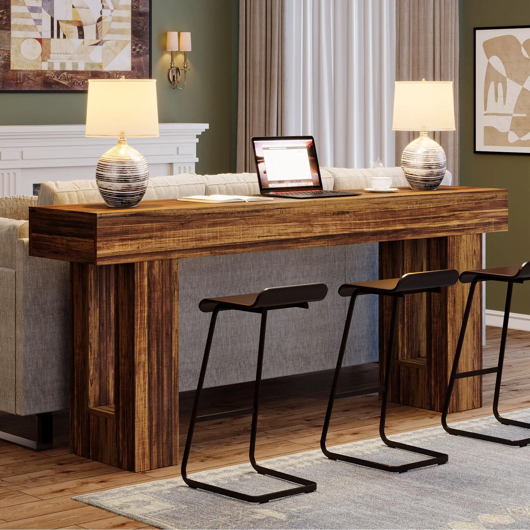 Tribesigns 63-Inch Long Console Table, Farmhouse Wooden Sofa Table Behind The Couch, Narrow Entryway Table for Entrance, Hallway image 5
