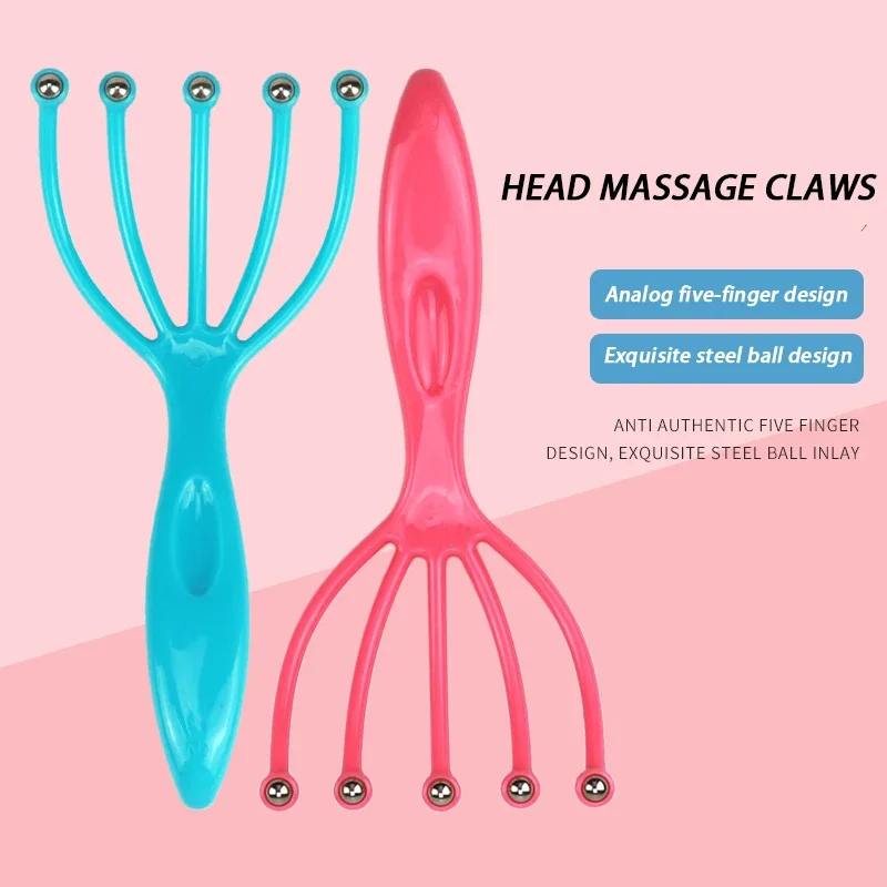 

1pc head massager scalp and neck comb roller 5-finger steel ball handheld hair care forrelaxation Special for real hair wigs
