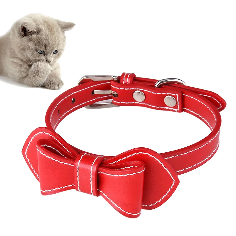 

Pet Dog Collar Cat Bowknot PU Material Small Size Red Color Fashion Stylish Lovely Decor Photo Prop Pet Supplies