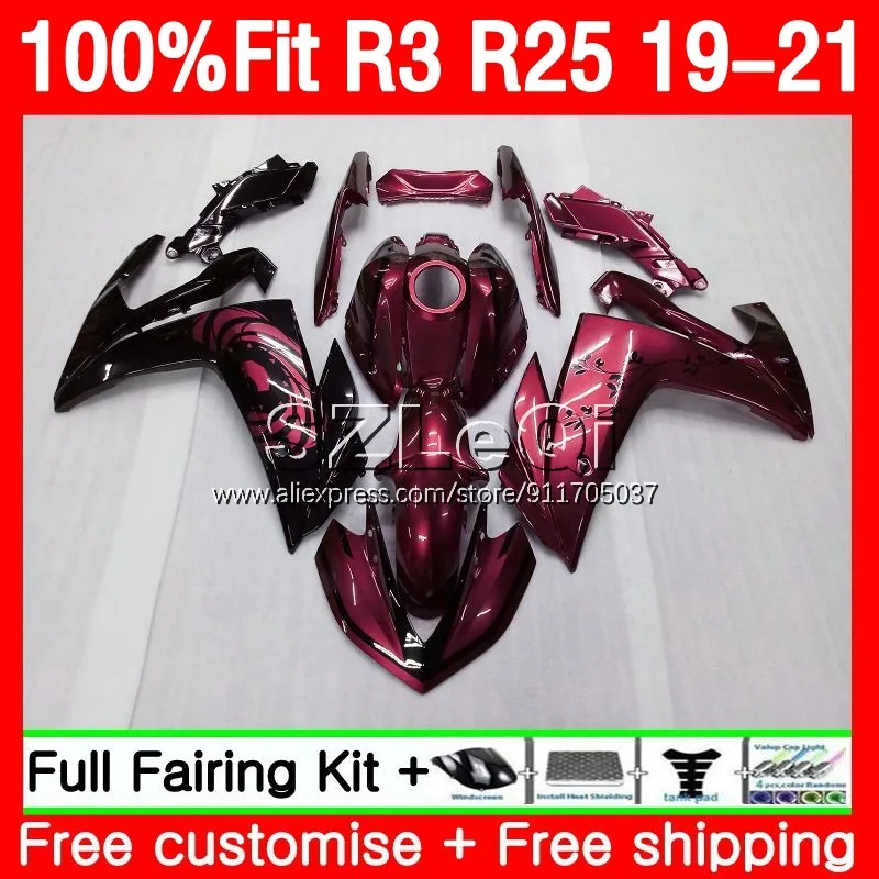 Injection For YAMAHA YZF R3 R25 R 3 25 YZFR25 Wine red YZFR3 19 20 21 22 138No.169 YZF-R3 YZF-R25 20119 2020 2021 2022 Fairing