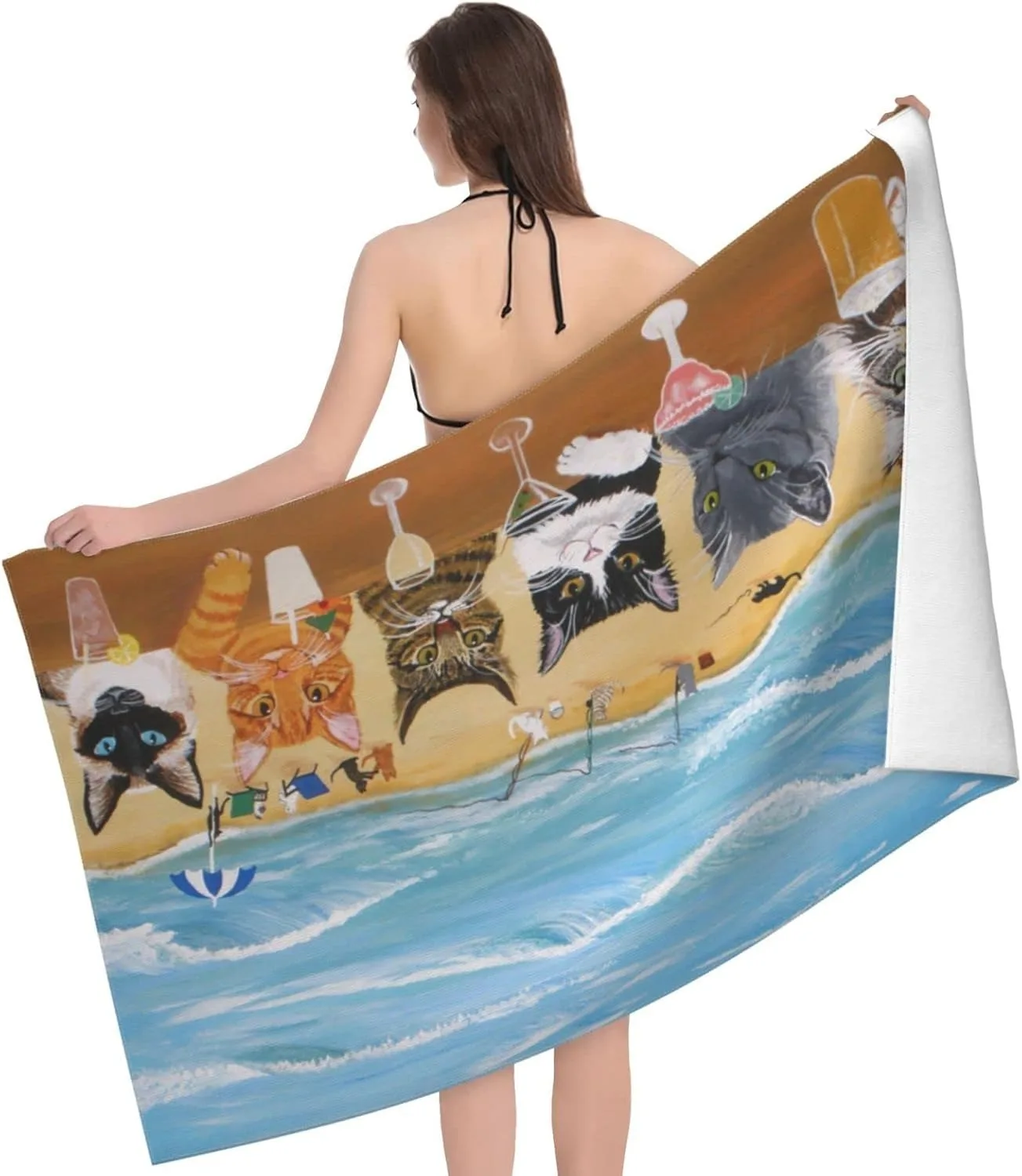 1PC Towel Beachland cats and Cats party pattern Perfect gifts Quick-Dry Beach Towel For Yoga Tourism Beach GYM Camping Swimming