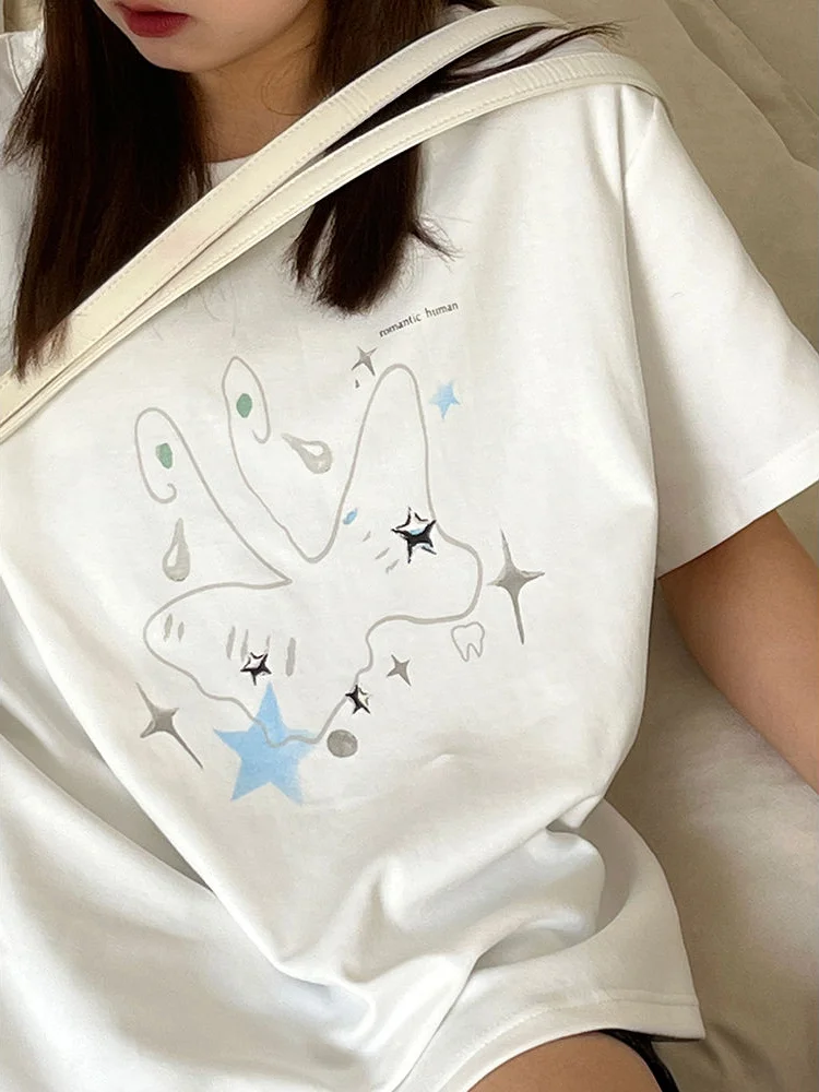 2024 Grunge Cartoon Print Y2k estetica t-shirt Casual allentata manica corta Tshirt Streetwear moda fata oversize