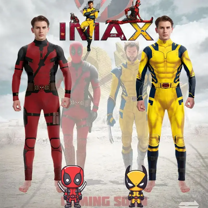 5Pcs MINISO 2024 New Movie Deadpool & Wolverine Superhero Cosplay Costumes One Piece Swimsuits Zentai Jumpsuit Party Suits