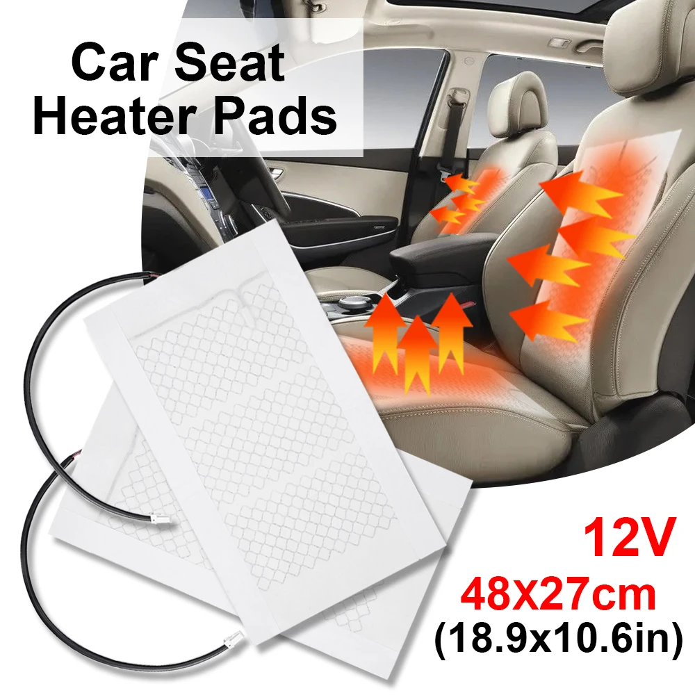 Almohadilla calefactora Universal para asiento de coche, 2 uds., 12V, fibra de carbono, esteras calefactoras para coche, cubiertas calentadoras de invierno para piezas de camiones, 48x27cm/52,5 cm x 28cm
