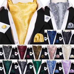 Barry.Wang Jacqaurd Men's Ascot Pocket Square Cufflinks Sets Floral Paisley Cravat Tie For Male Stylish Wedding Business