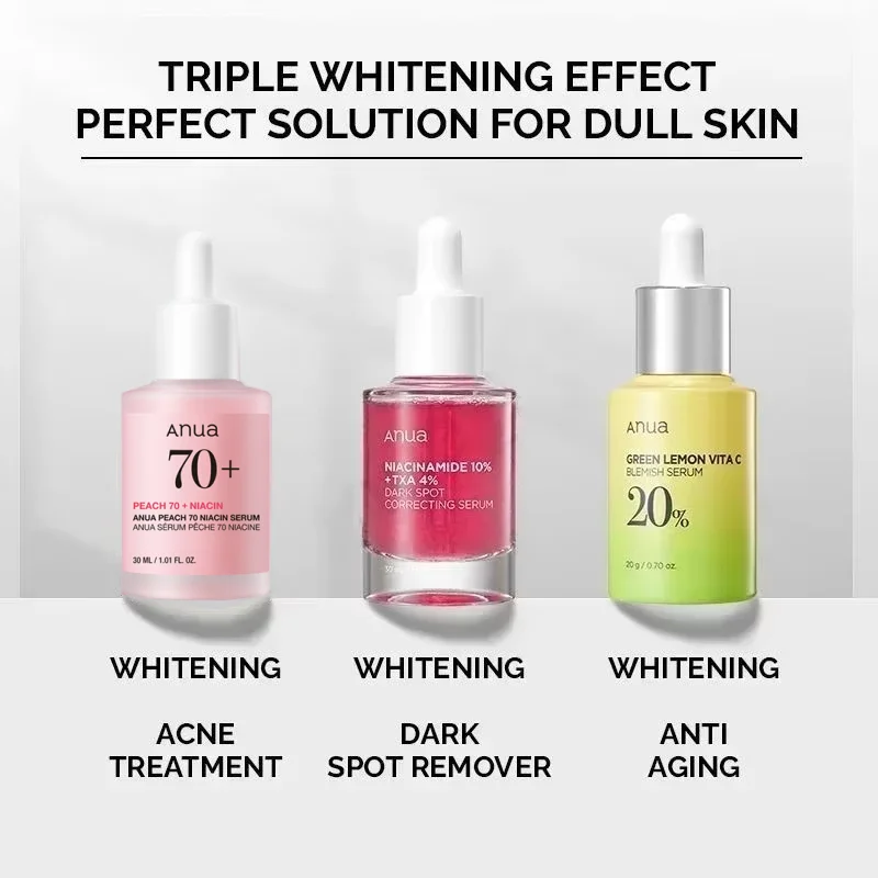 

Anua Original Vitamin Whitening Set Peach 70% Niacinamide Serum Dark Spot Serum Vitamin C Blemish Serum ANUA Skincare Products