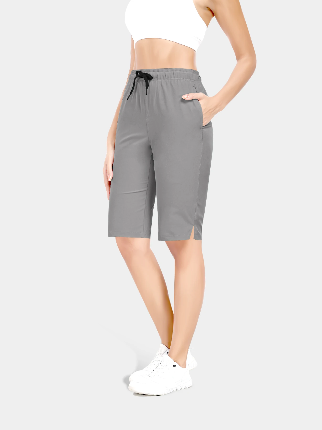 

Women's Bermuda Long Shorts Knee Length with Pockets Quick Dry Hiking Cargo Shorts