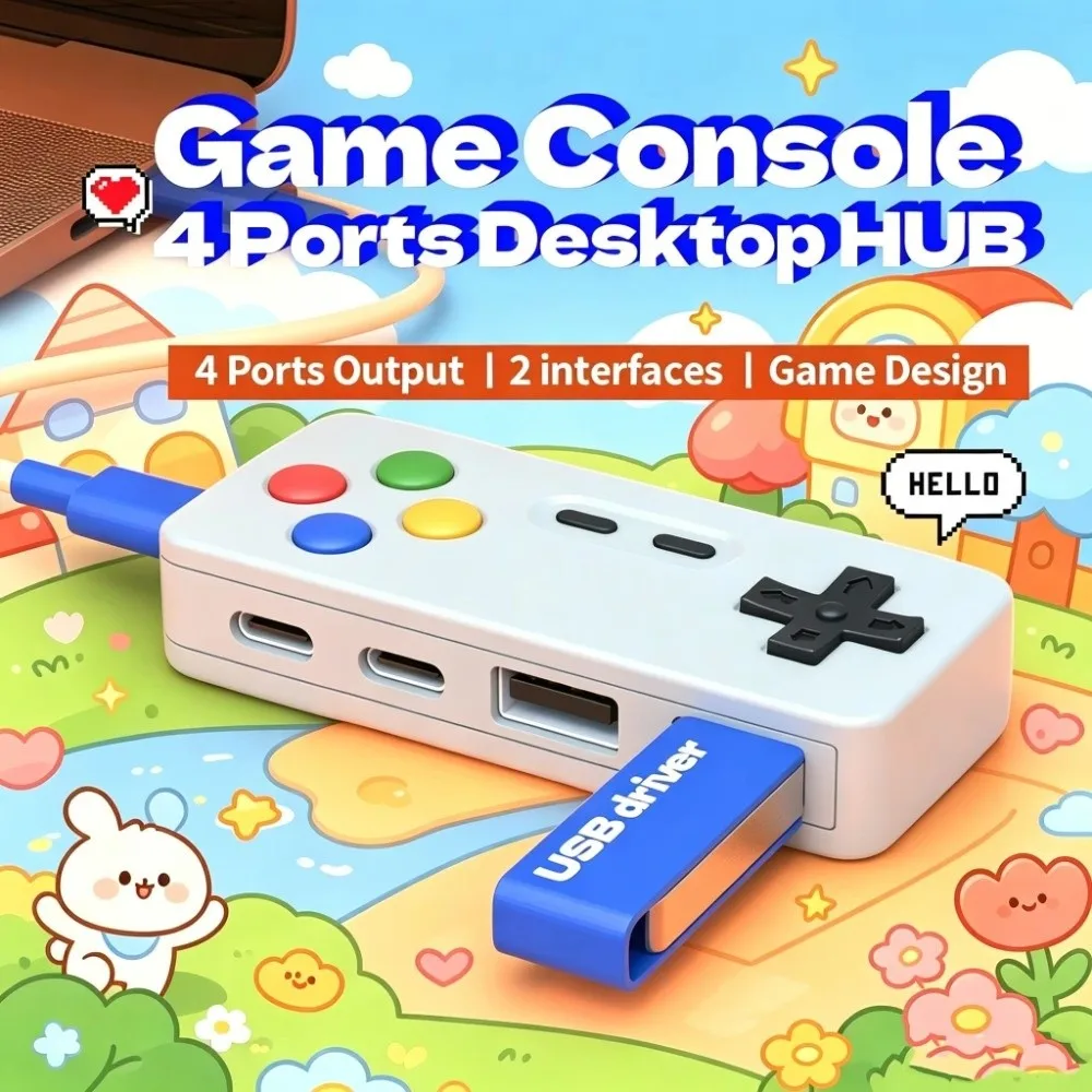 Game Controller Game Controller USB Hub 4-In-1 Gamepad shape USB Expander Type-C Portable USB-C Adapter For Computer