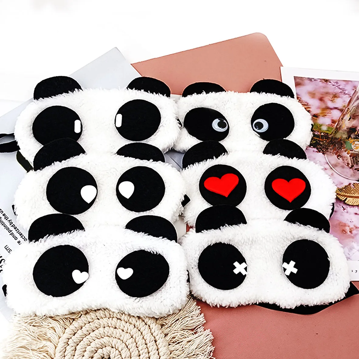 Fashion Cute Design Plush Panda Face Eye Travel Sleeping Soft Eye Mask Blindfold Shade Eyeshade Portable Sleeping Eye Cover