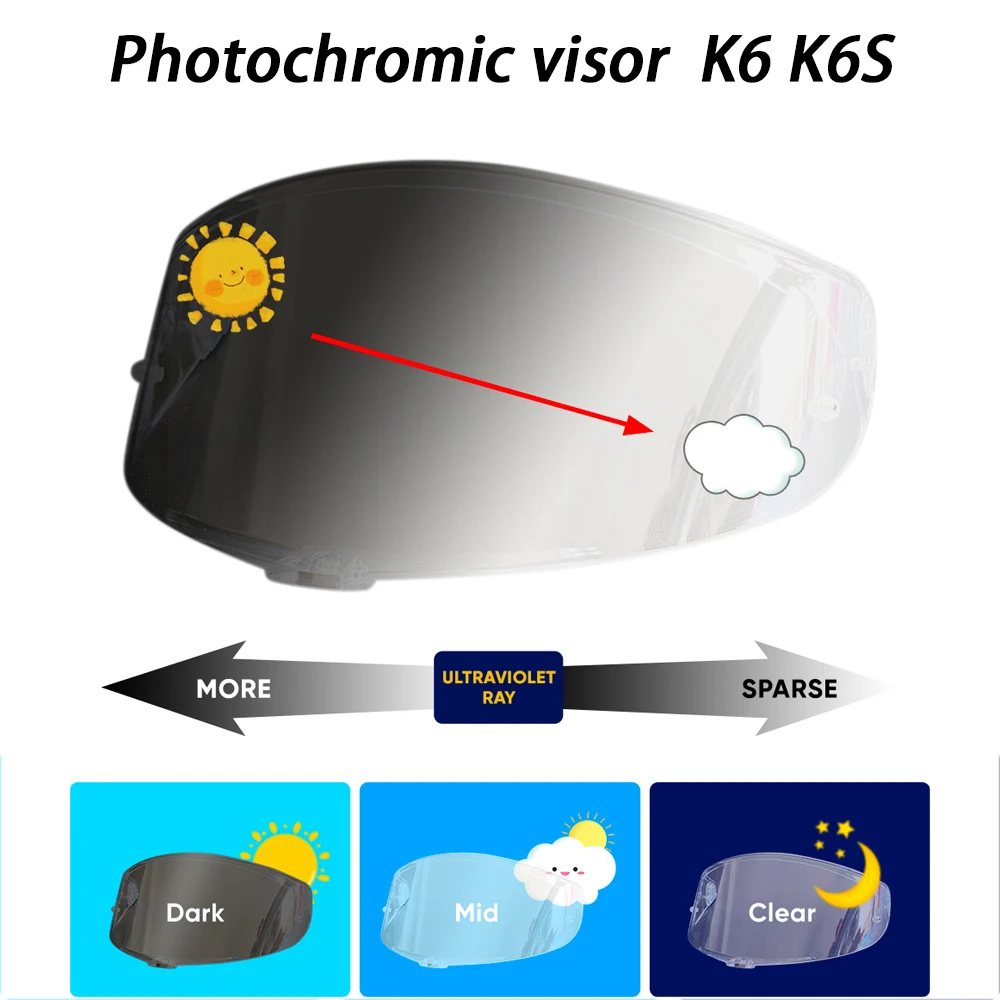 

Козырек для шлема для шлема AGV K6 K6S Замена фотохромного козырька Автоматическая хромическая линза