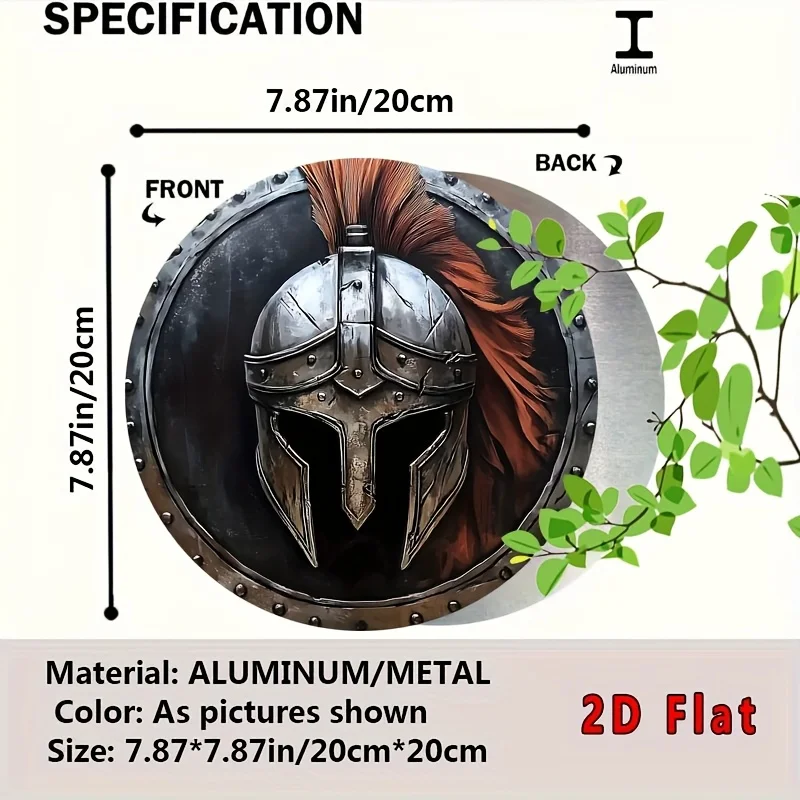 High Definition Custom Metal Wall Art Print Vintage Spartan Helmet Rivet Round Sign Wall Decor for Garage Man Cave Study Bar