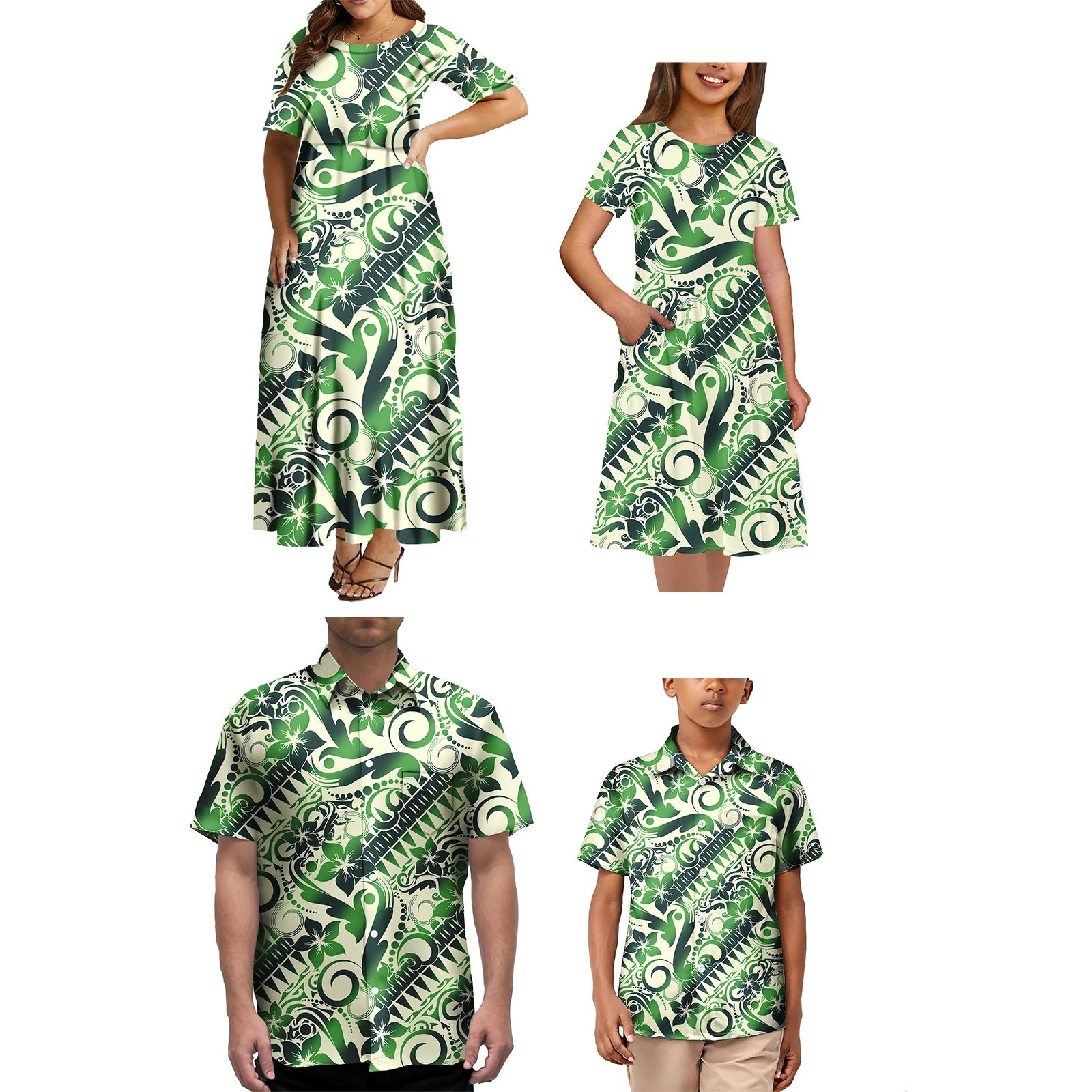 Fashion Polynesian Tribal Matching Set For Couple Samoan Family Outfits Women\'S Dress And Men\'S Shirts Couple Set
