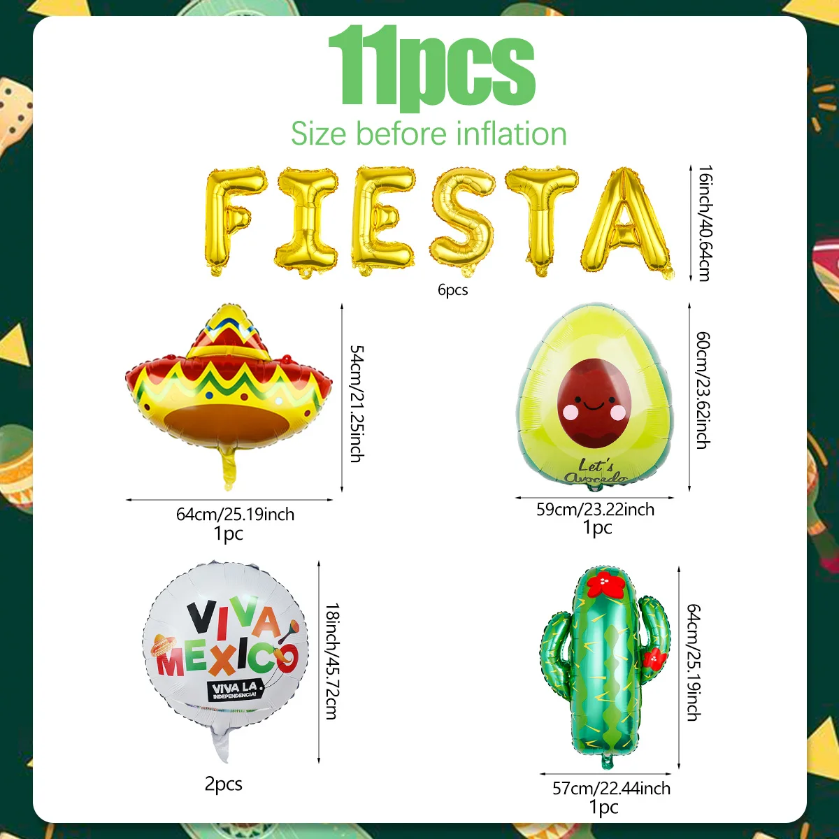 11-Piece Mexican Party Balloon Set – Perfect for Carnival, Room, Birthday, and Fiesta Decorations view 2
