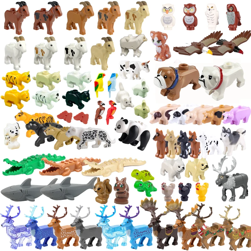 City Animal Goat Zoo Building Blocks Street View Figure Owl Crocodile Elk Squirrel Reindeer Accessories Friend Bricks Toys Gifts