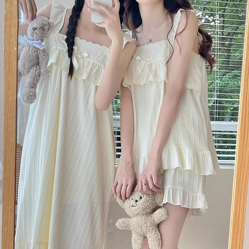 Summer Ladies Halter Nightgown Female Cute Court Style Teenage Undershirt Pajamas Female Summer Models Sweet Homewear Set