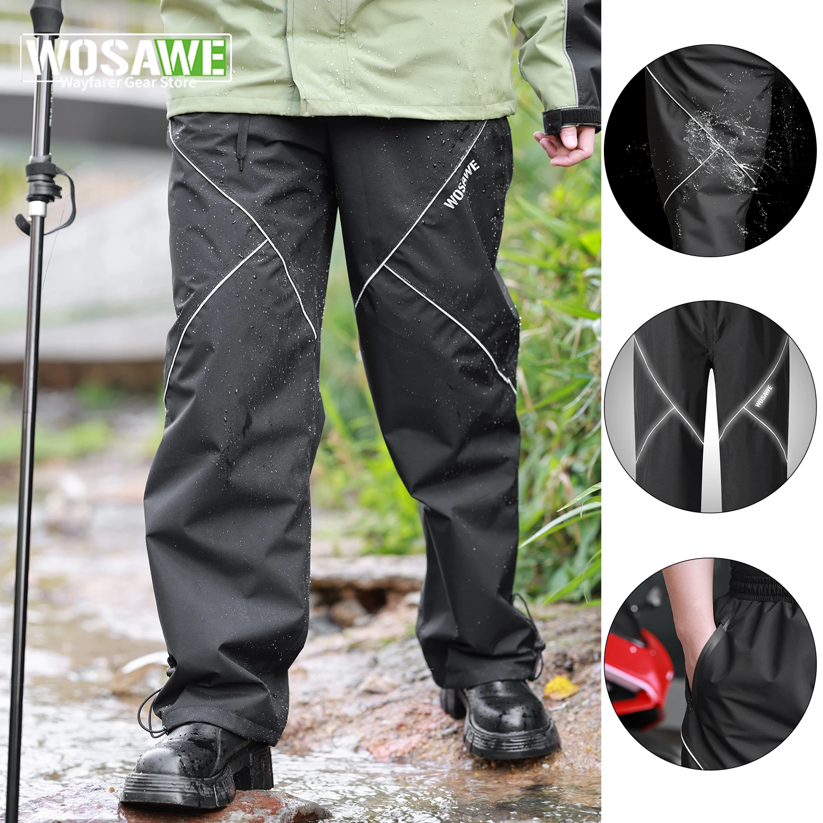 

WOSAWE Waterproof Hiking Pants Outdoor travel Rainproof Breathable Fishing Pants Ultralight Portable Windproof Camping Pants