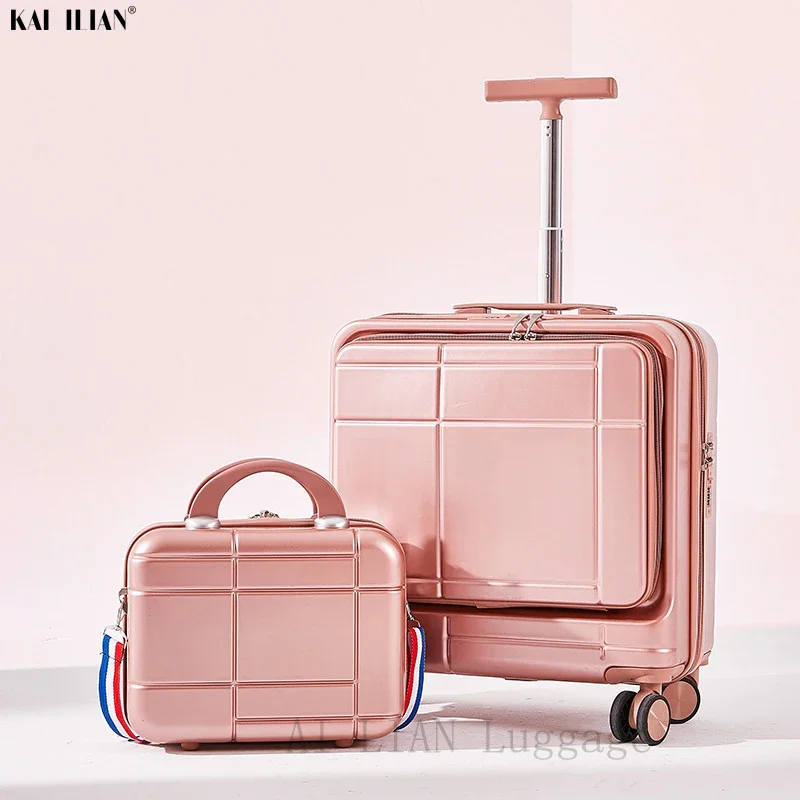 18inch carry ons Luggage set Women travel suitcase on wheels cabin trolley luggage bag with laotop bag innovative suitcase case