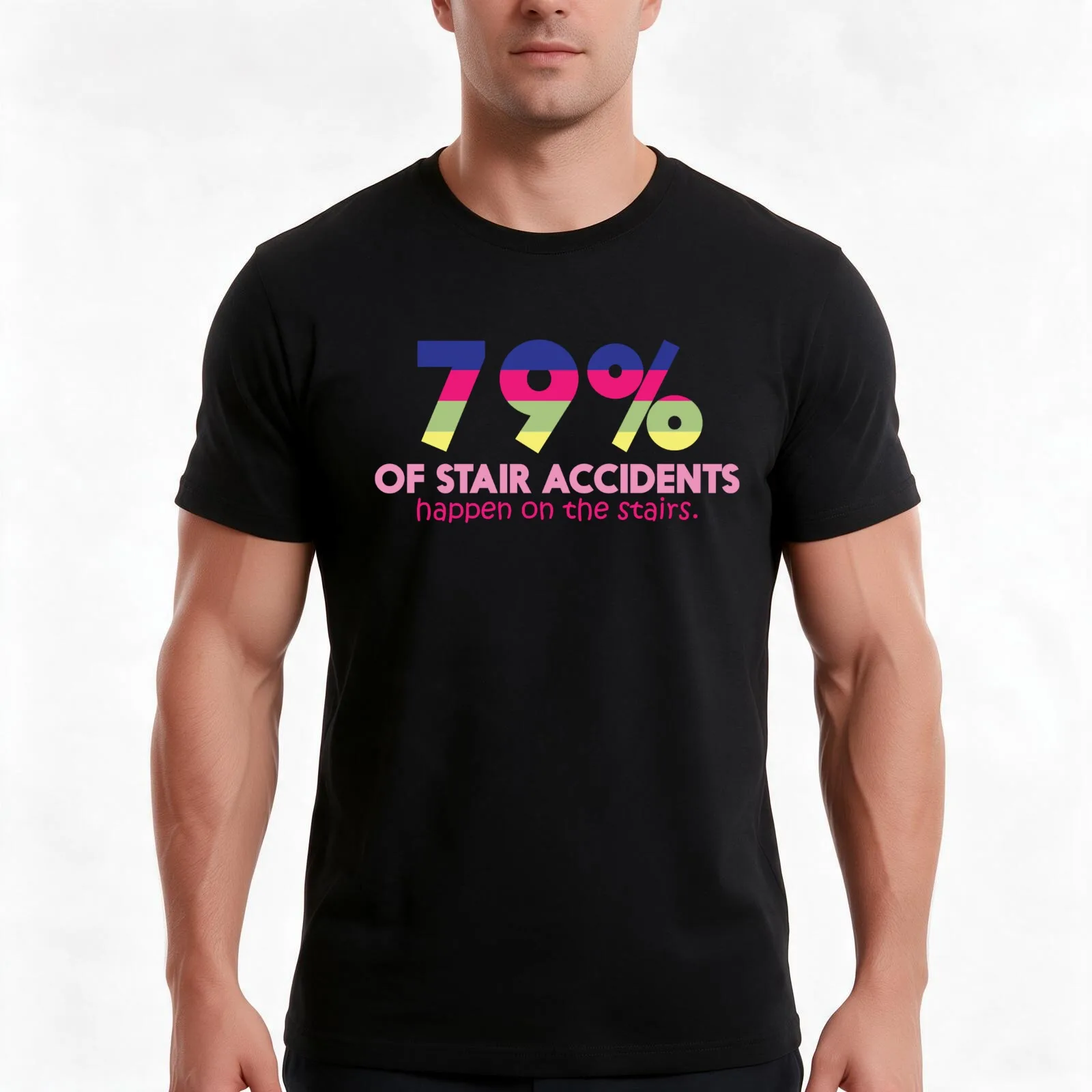 79 of stair accidents happen on the stairs T-Shirt, Summer Casual Cotton Tee, Oversized Streetwear Tops, Vintage Graphic Print