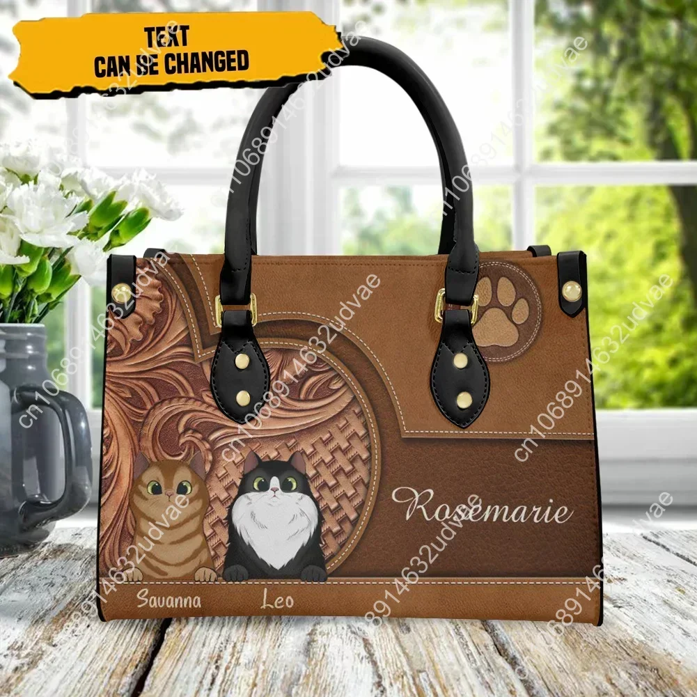 Cywgift-Bolsa Impressão de Gatos Kawaii para Mulheres, sacola de luxo para senhoras, moda feminina, sacolas de couro